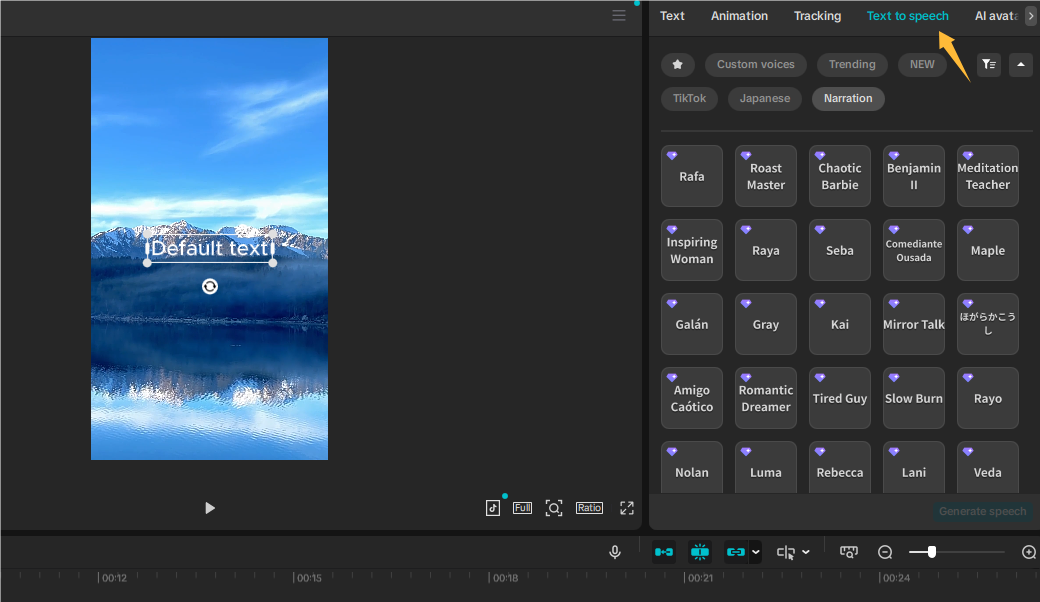Usar conversão de texto em fala no CapCut no PC