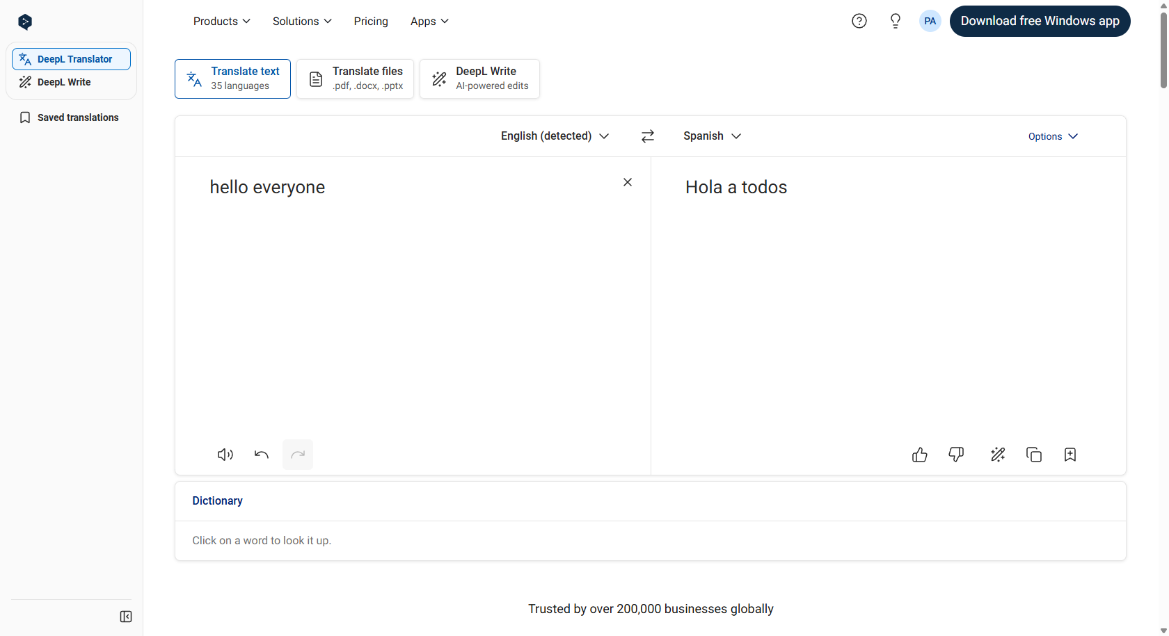 DeepL English to Spanish