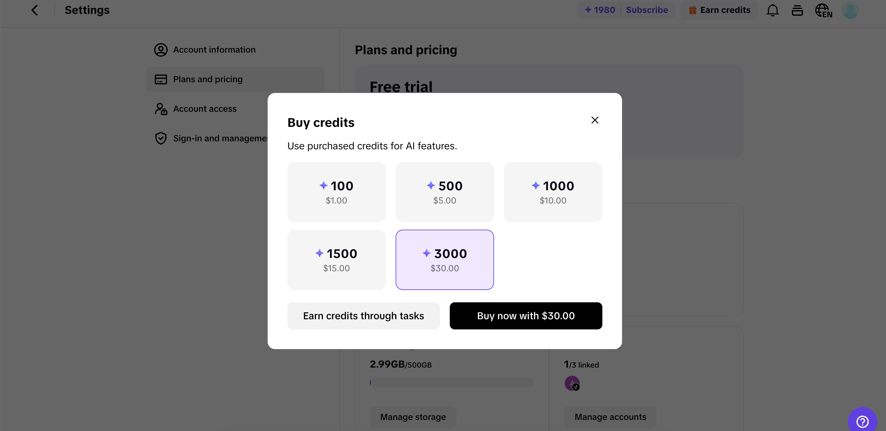 Buy credits