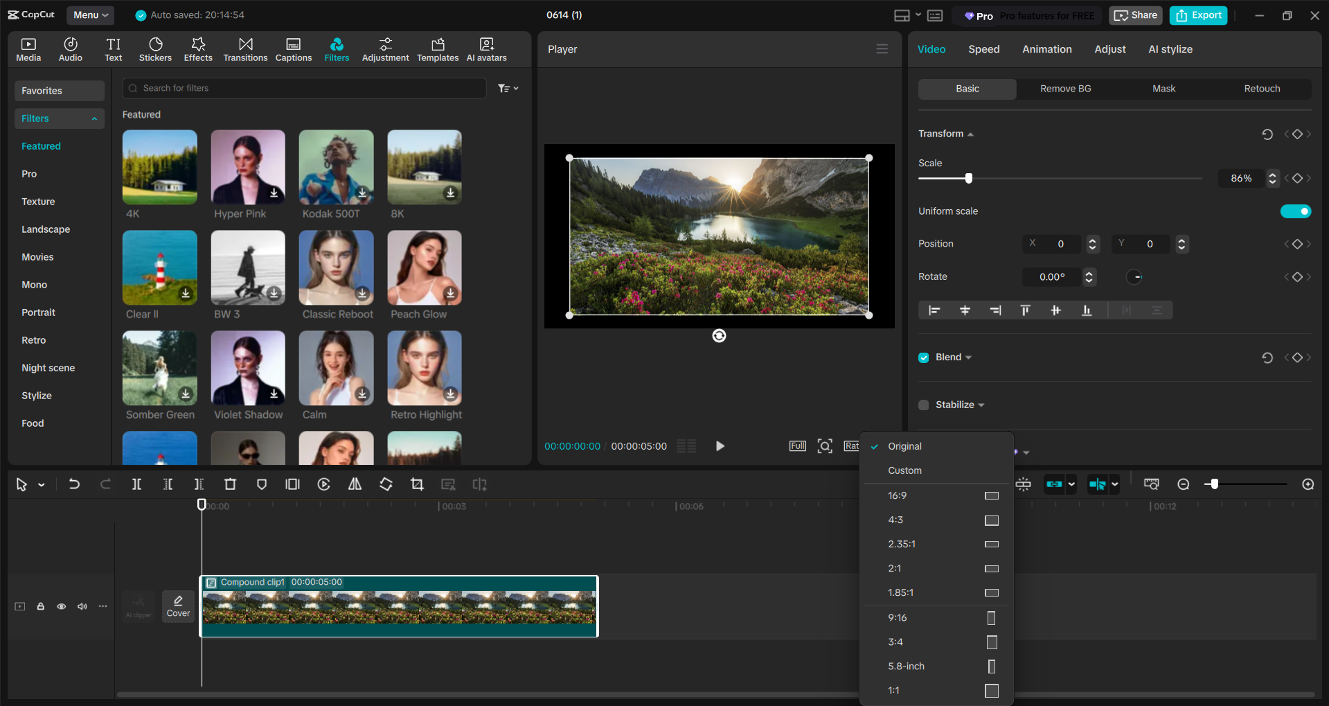 Interface of the CapCut desktop video editor - an offline video resizer