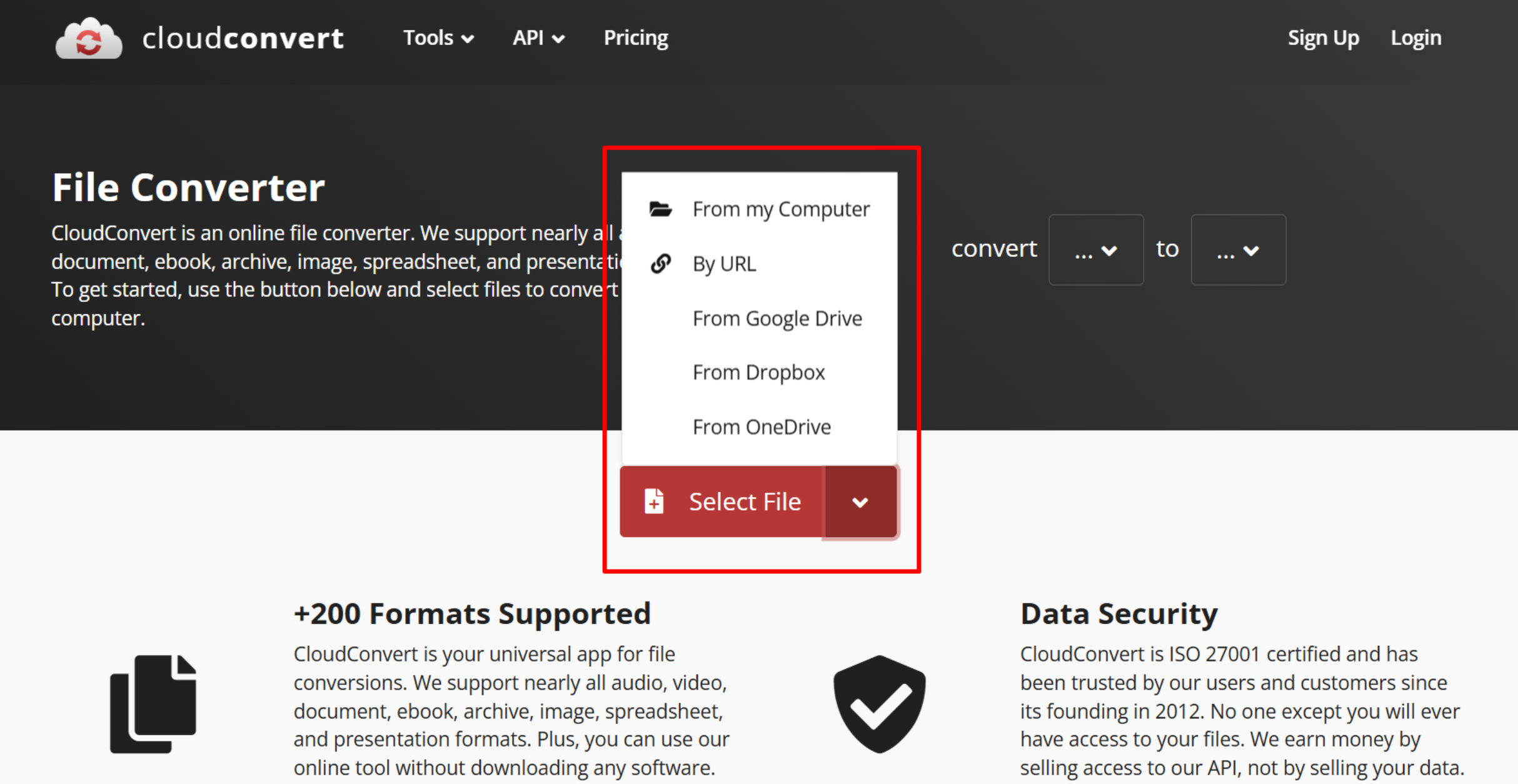 Uploading your video to CloudConvert