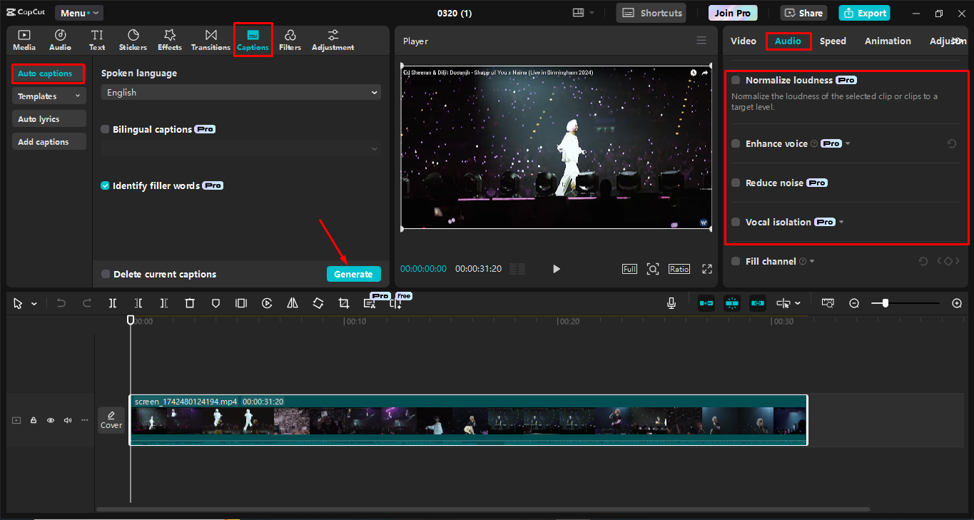 Editing screen recorded video in CapCut desktop video editor