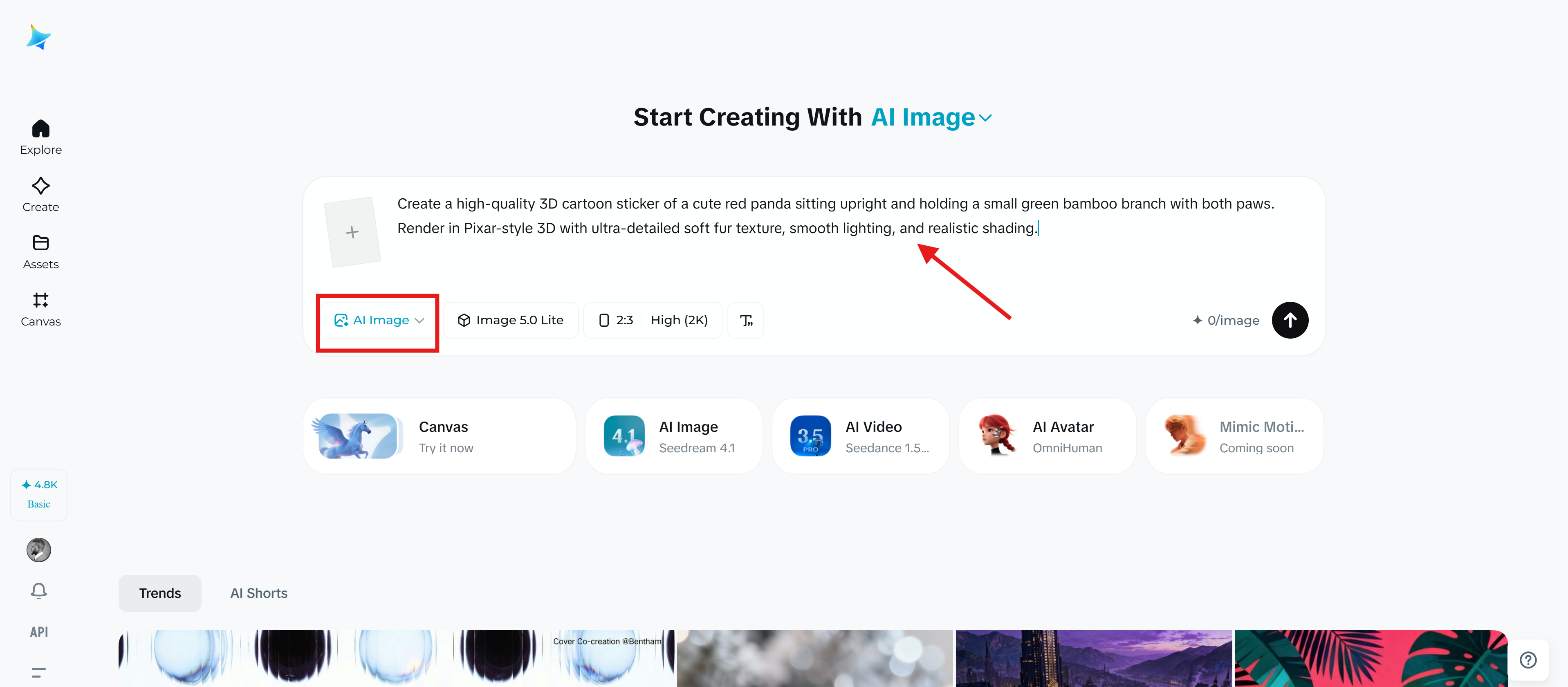Enter your sticker design prompt on Dreamina AI