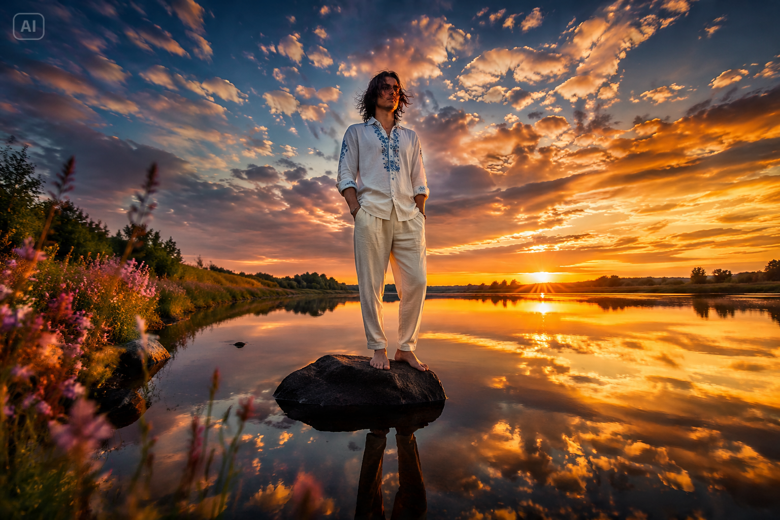 Mensajes virales de edición de fotos del río al atardecer