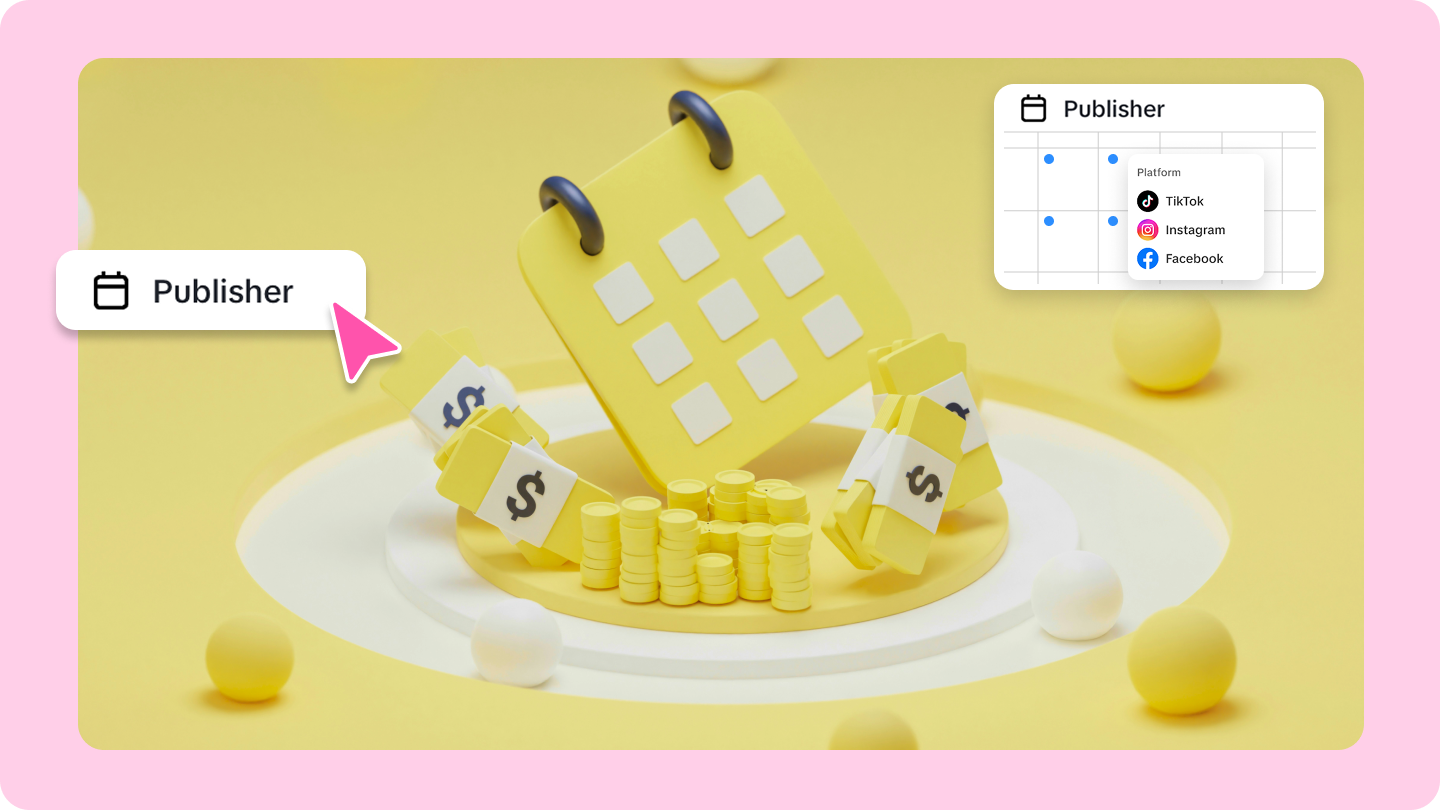Pippit's Auto-Publishing calendar interface showing scheduled posts across different social media channels, with a glimpse of analytics.::Section_6_Distributing_Content