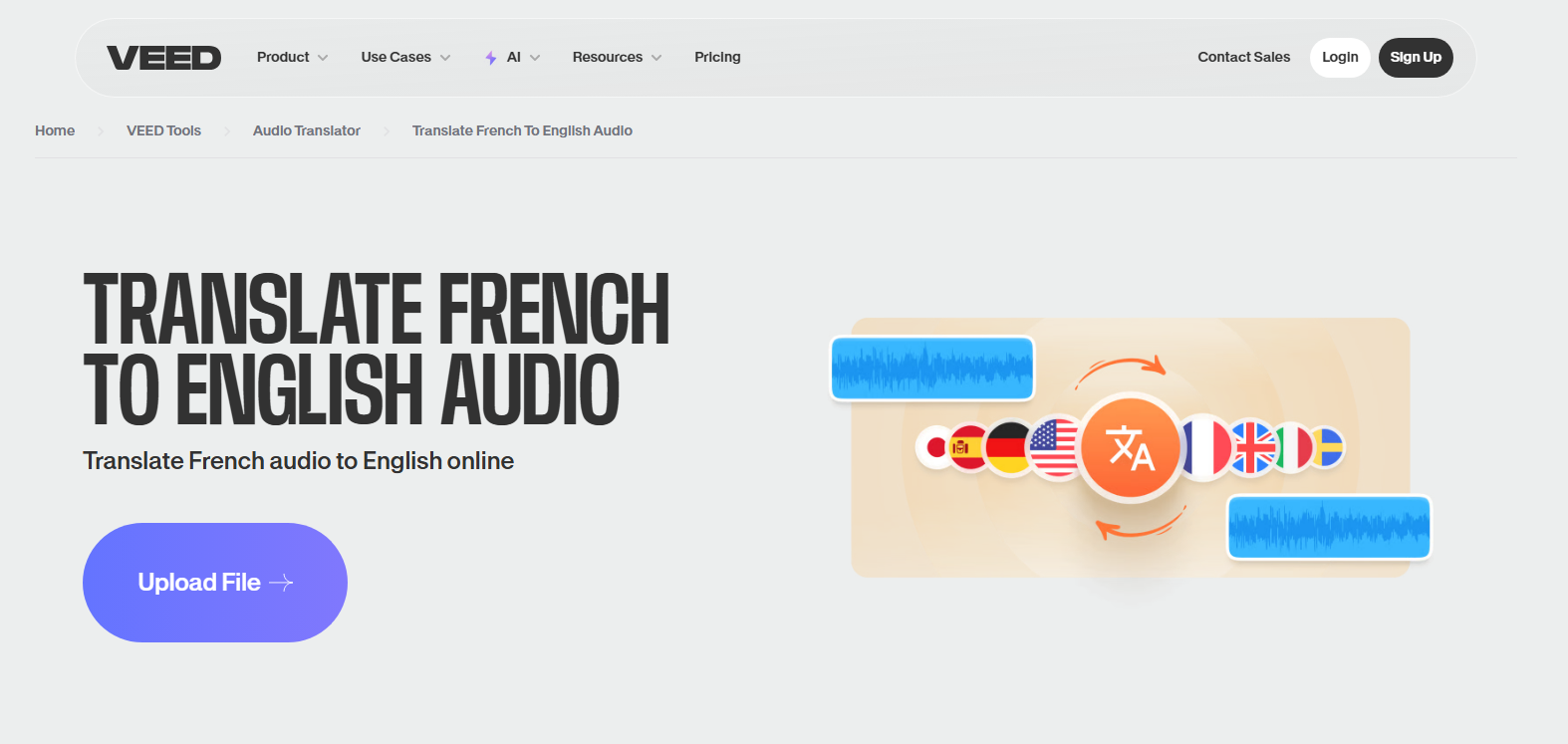Veed.io translates French to English online