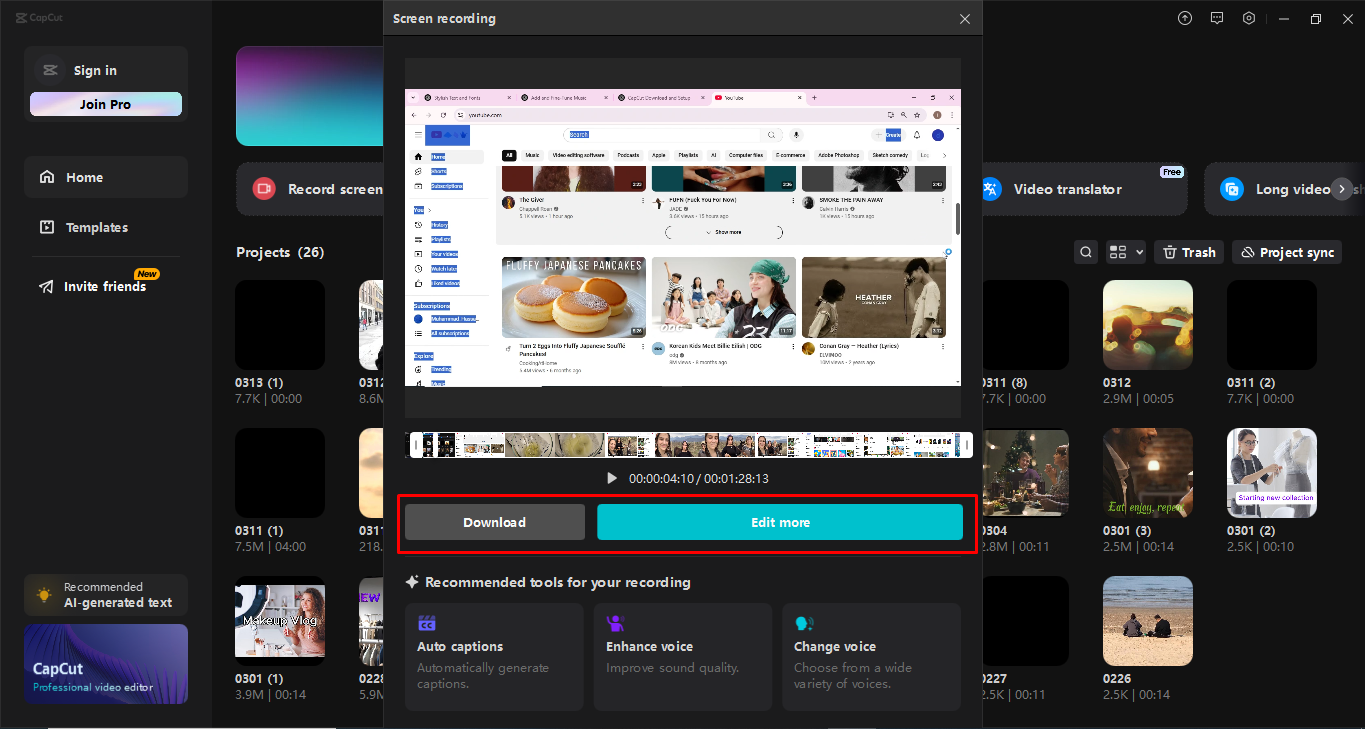 Screen recording with CapCut desktop video editor