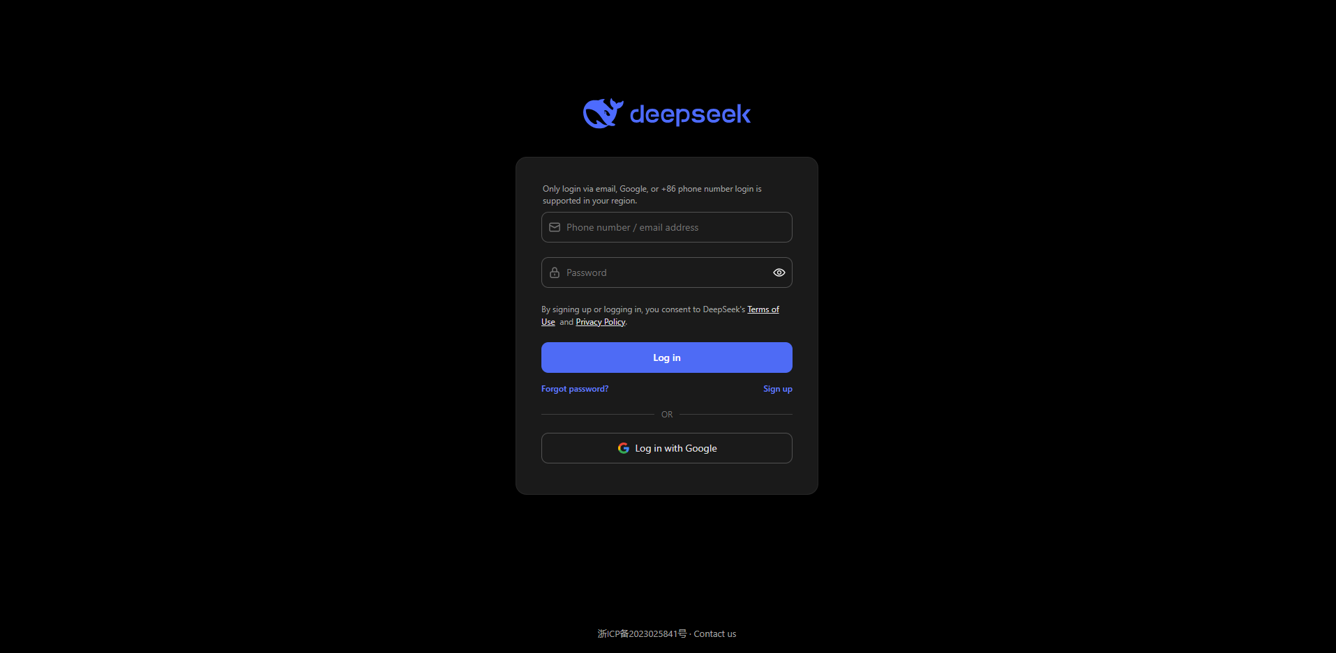 Signing into DeepSeek