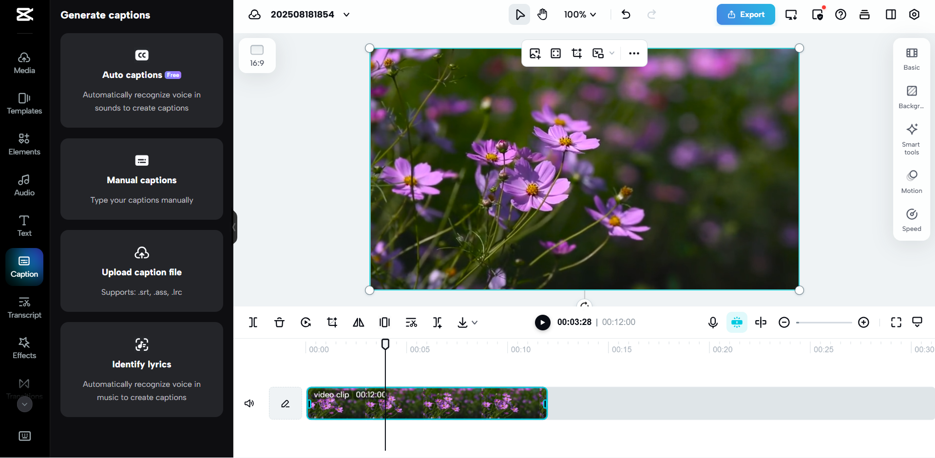 Interfaccia di CapCut Web
