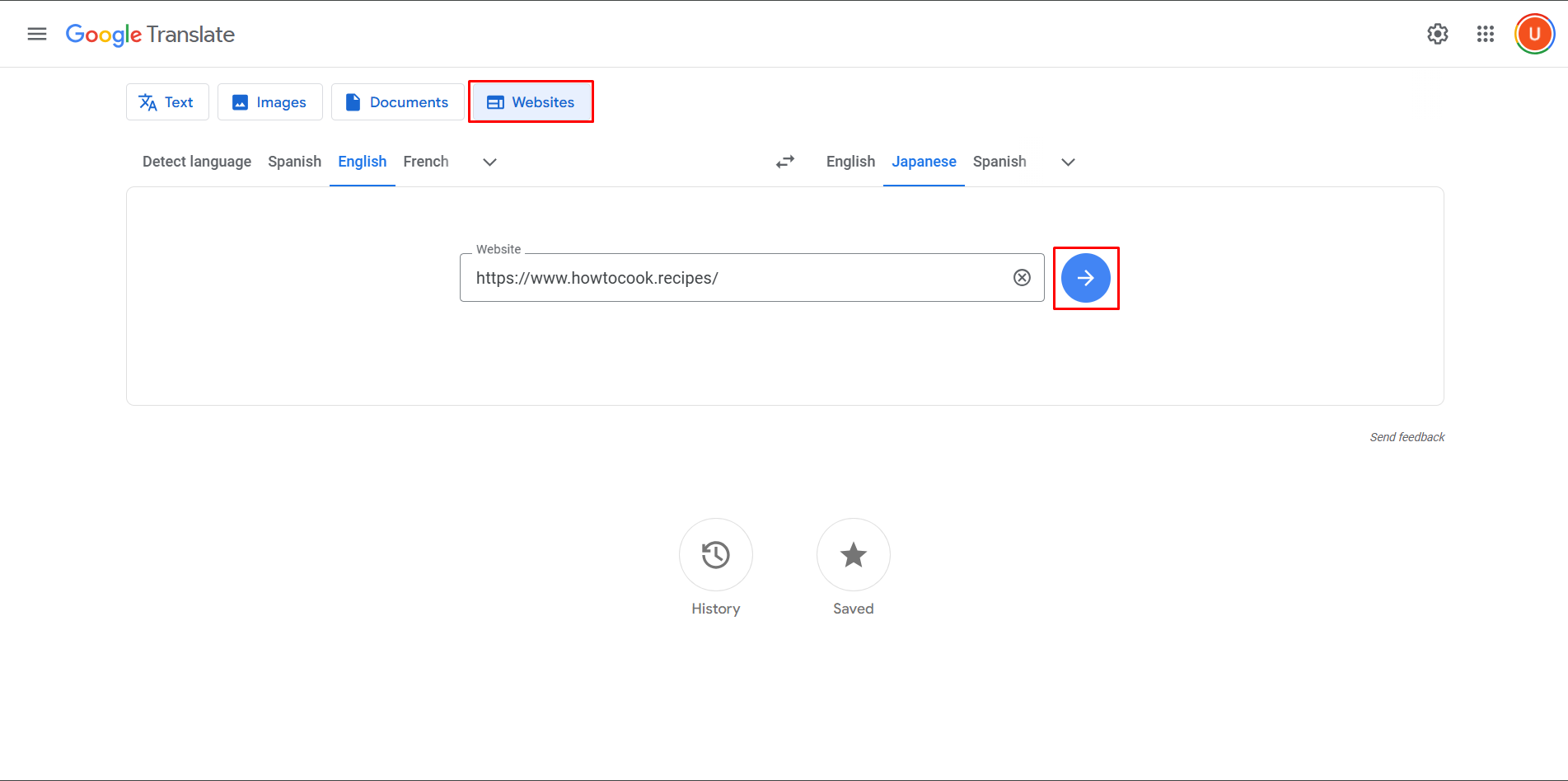 Translating an English website to Japanese with Google Translate