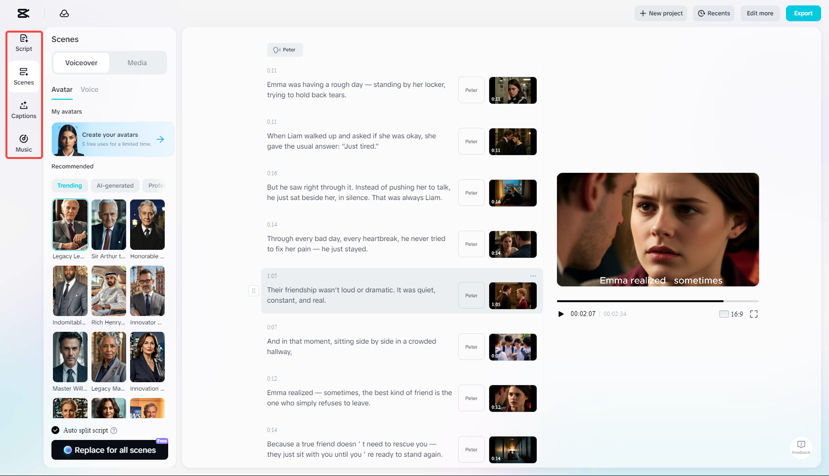 Adicione legendas ou música