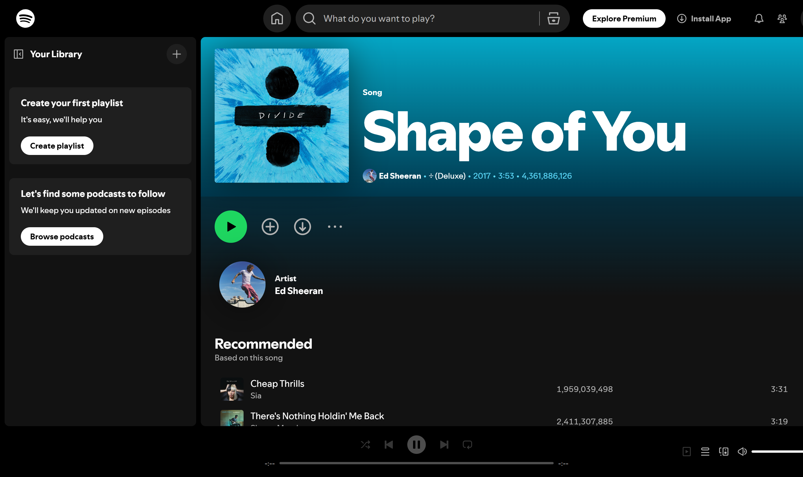 Spotify上播放的前100首歌曲：你的形狀