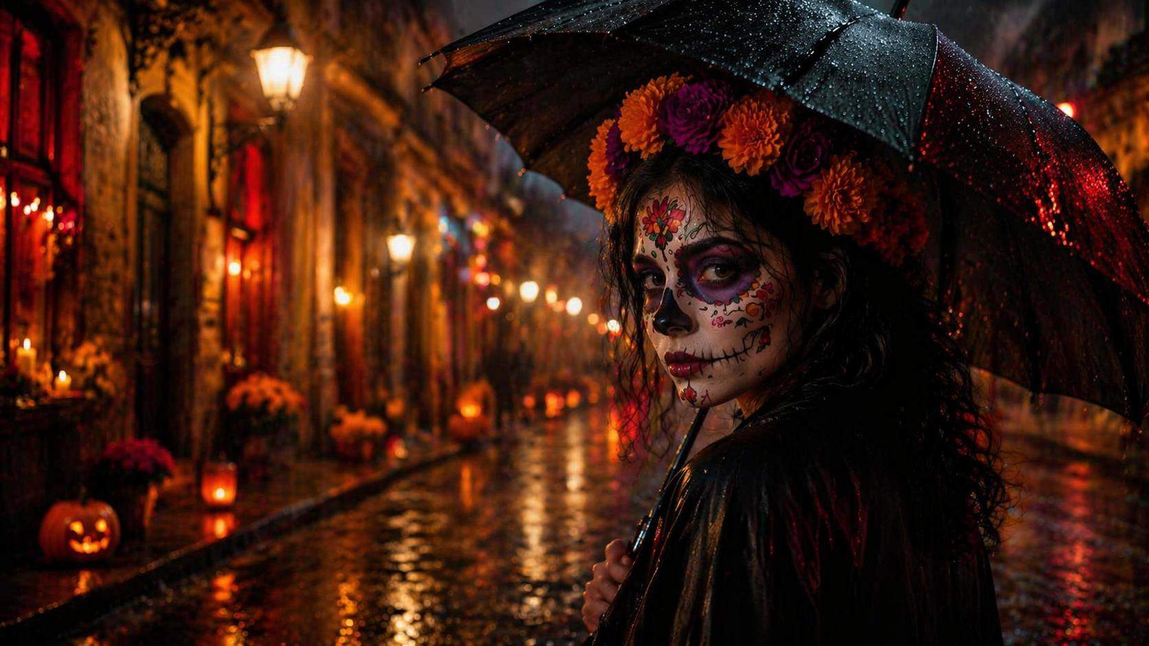 Dreamina Halloween make-up filter prompt example 4: Sugar skull inspired look