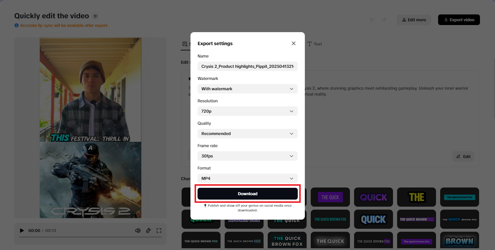 Export your finalized video