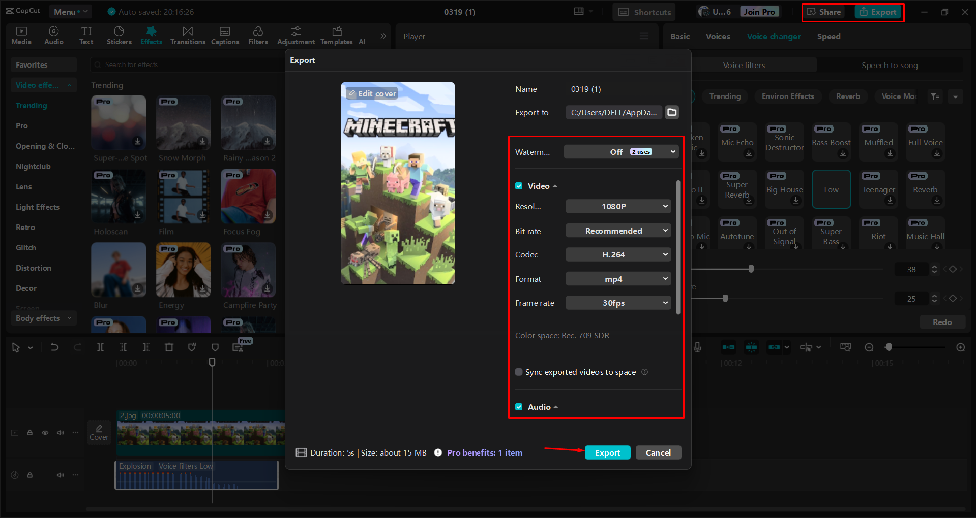 Exporting a video from the CapCut desktop video editor