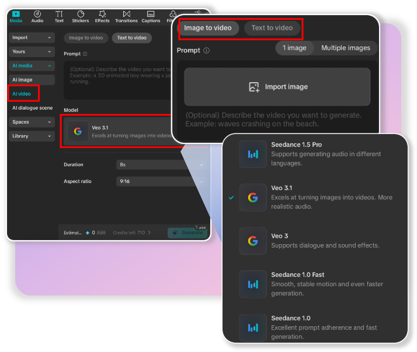 Generate AI videos in desktop editor