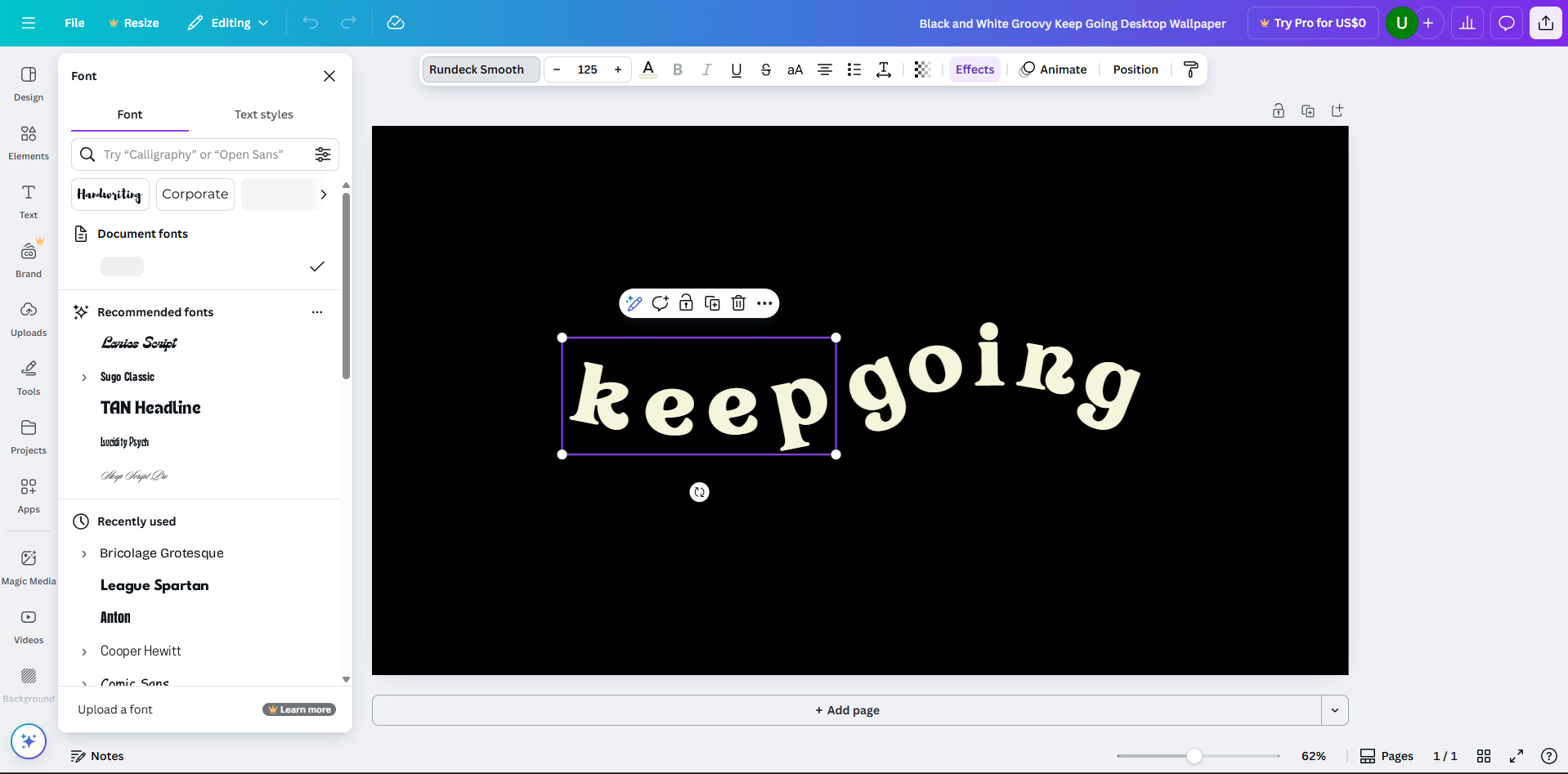 Interface of Canva - an online white text black background generator