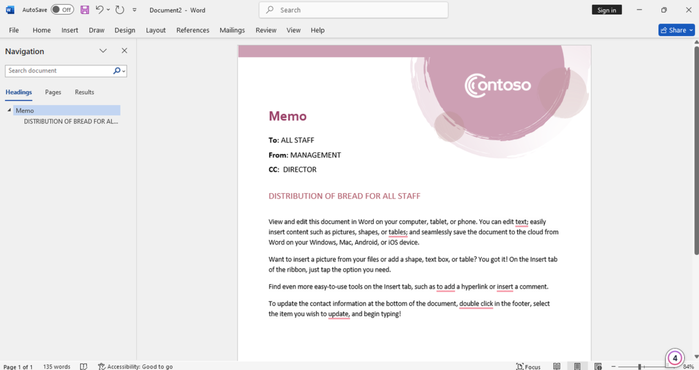 how to create a memorandum in word