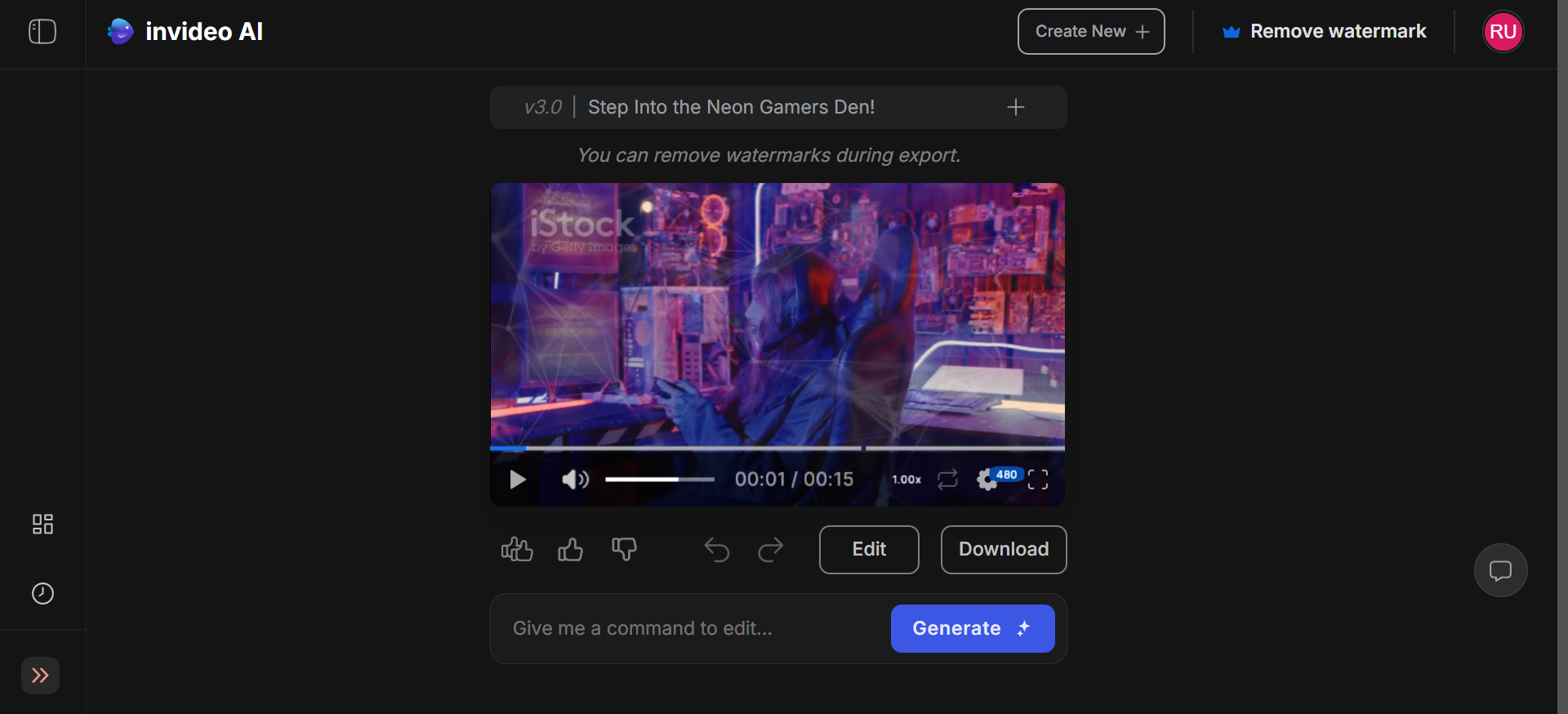 InVideo AI video intro interface