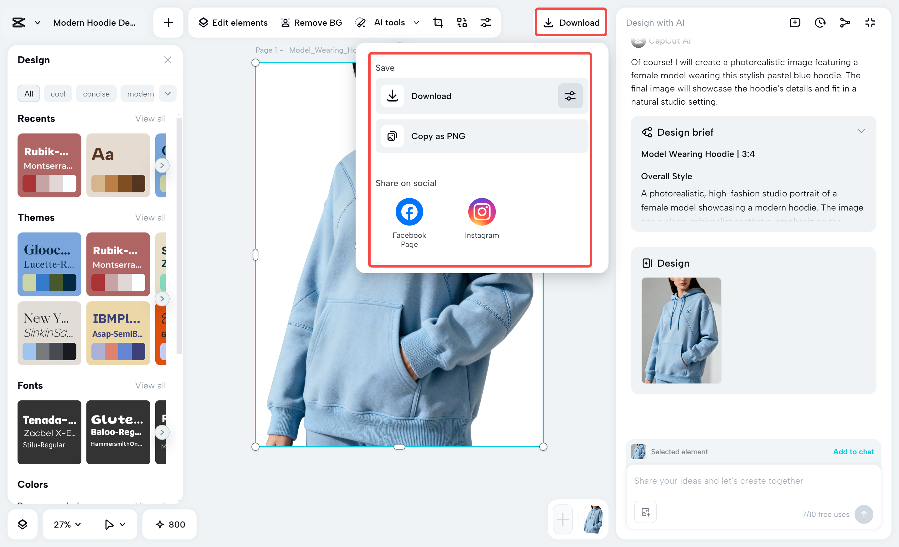 Downloading the final model with diverse clothing from CapCut