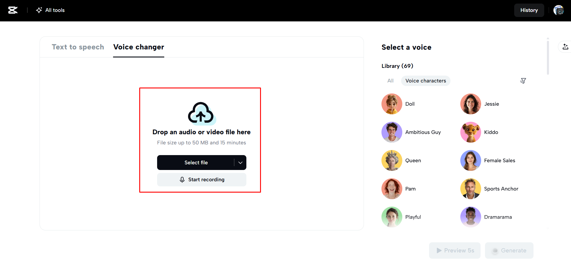 Ein Audio in CapCut Web hochladen