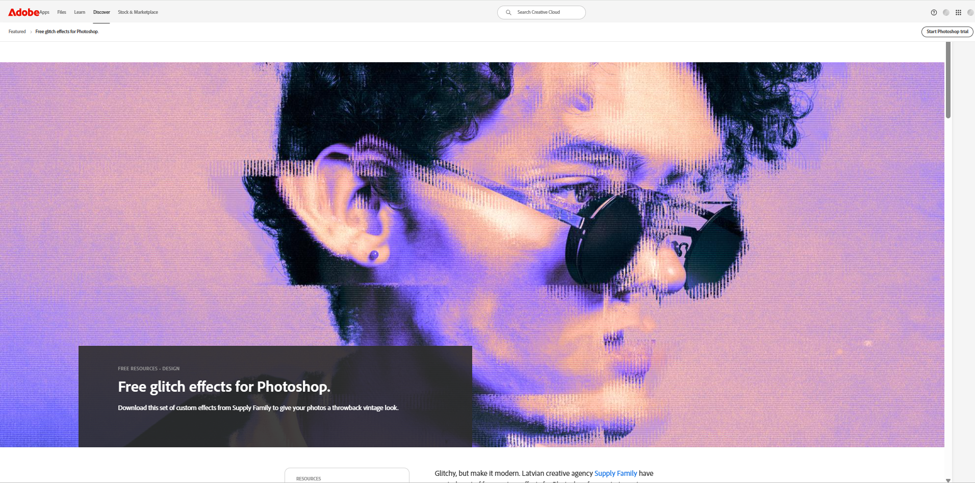 Antara muka Awan Kreatif Adobe - platform terbaik untuk kesan gangguan YouTube