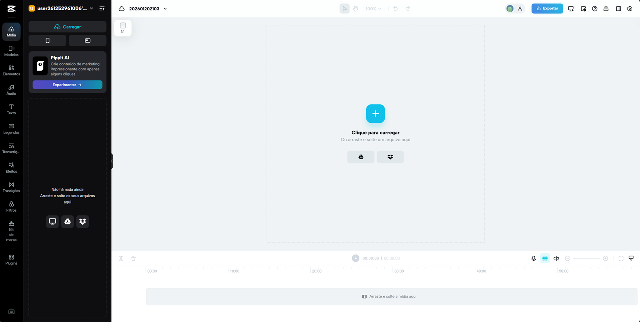 Faça upload de um vídeo ou imagens