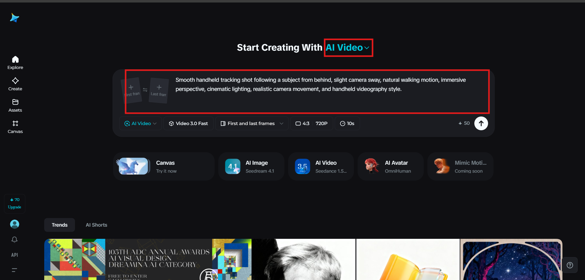 Import text prompts for handheld shot video generation