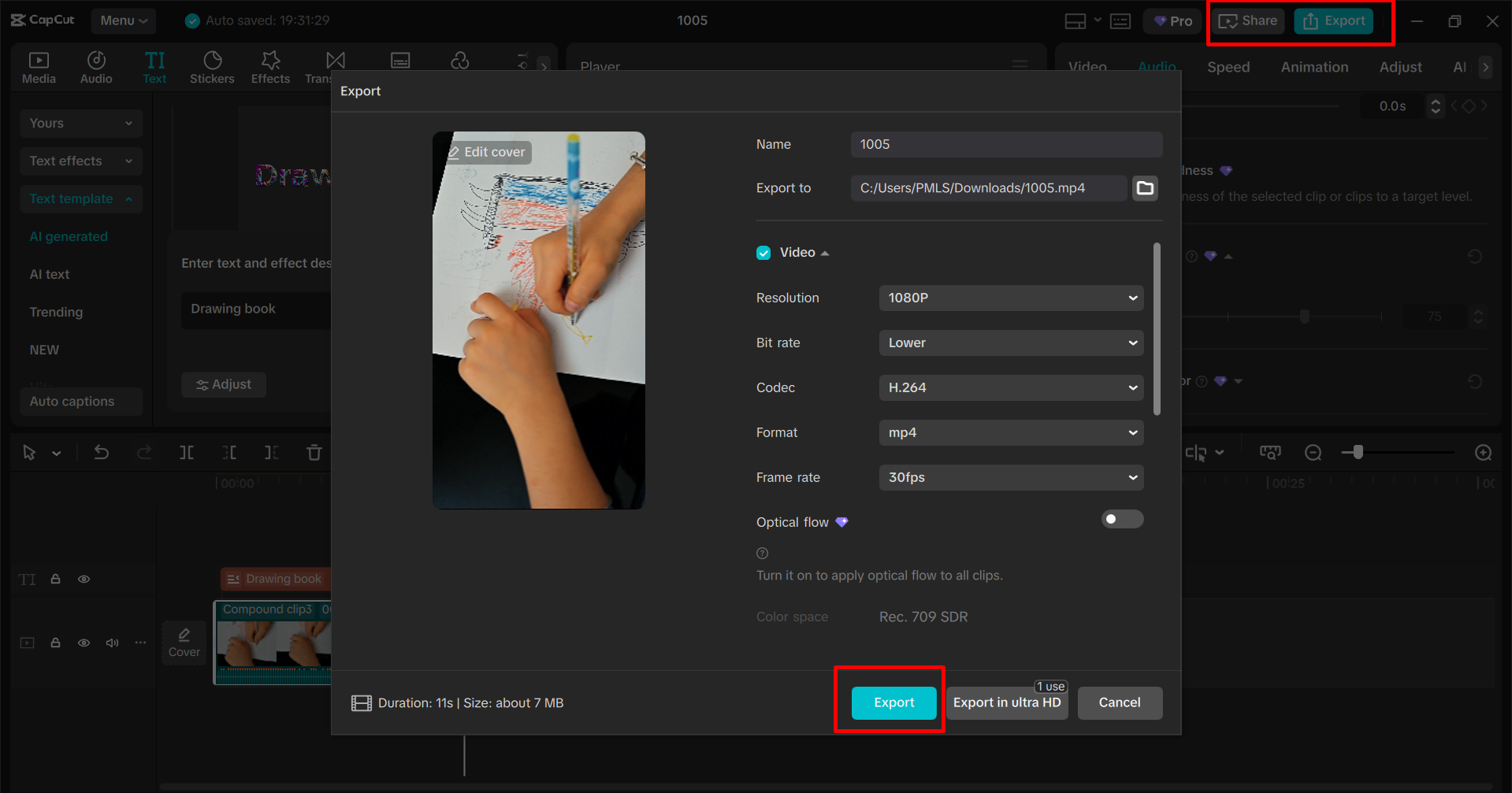 Exporting the video from the CapCut desktop video editor