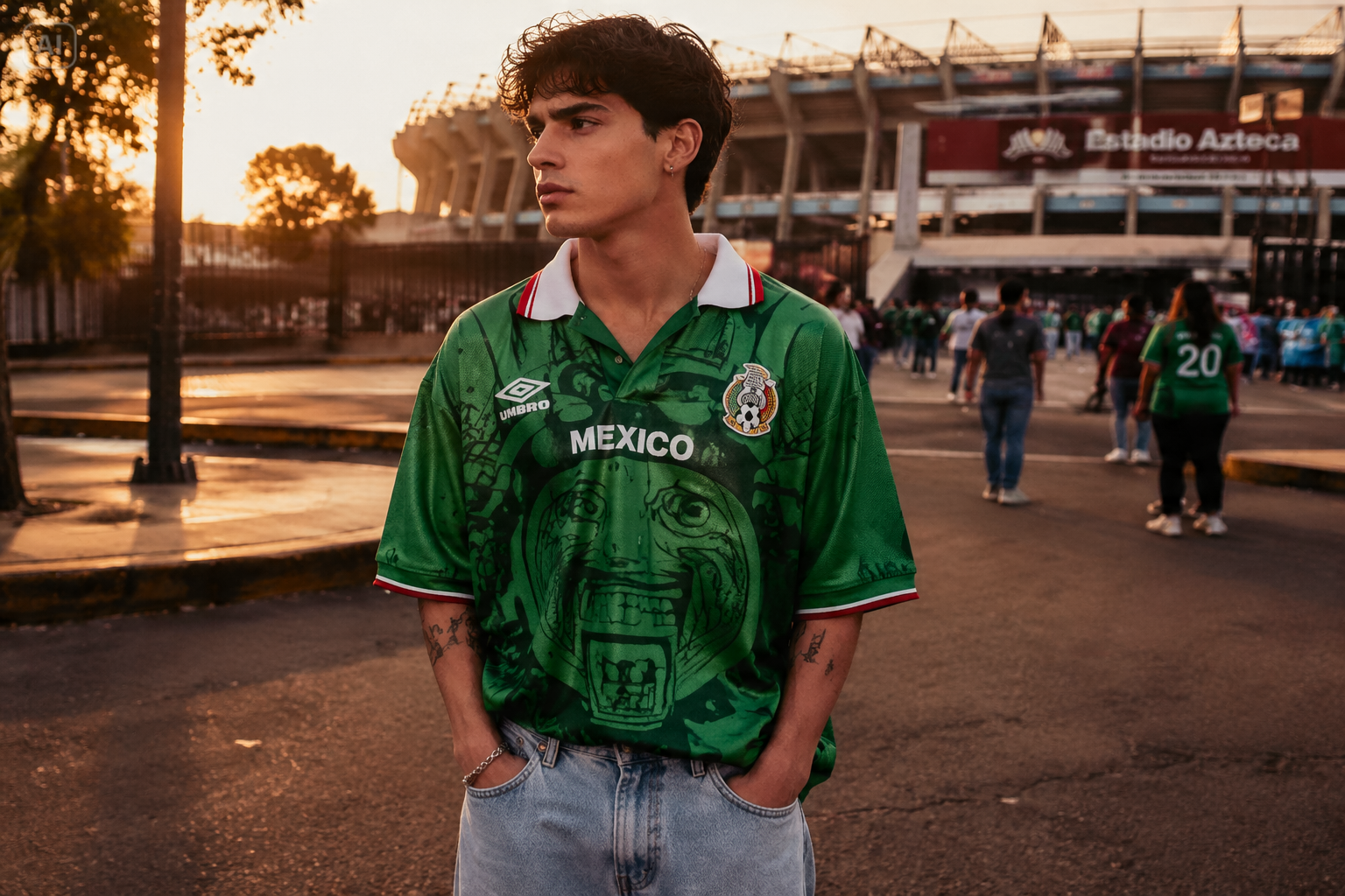Vintage México Fútbol Jersey Foto Callejera