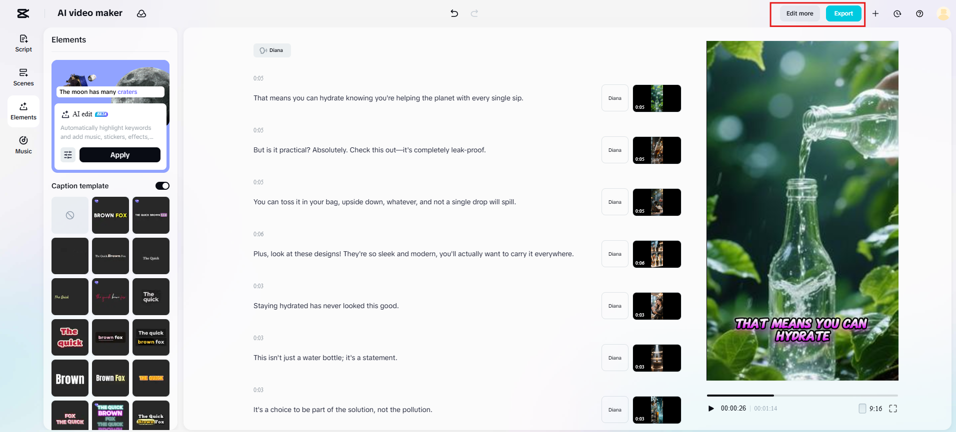 عدل المزيد أو قم بتصدير الفيديو