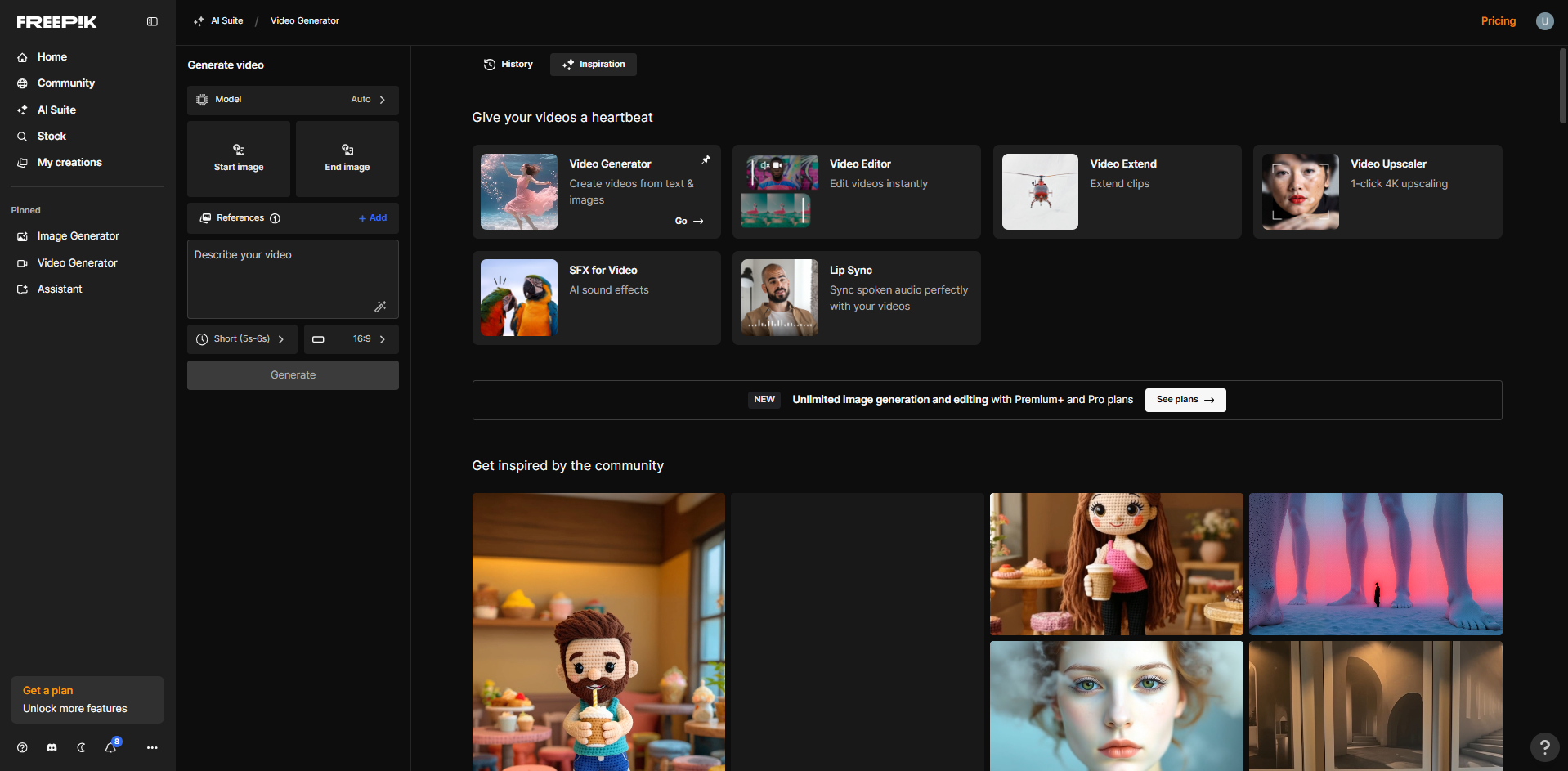 Aprire il generatore di video AI Freepik