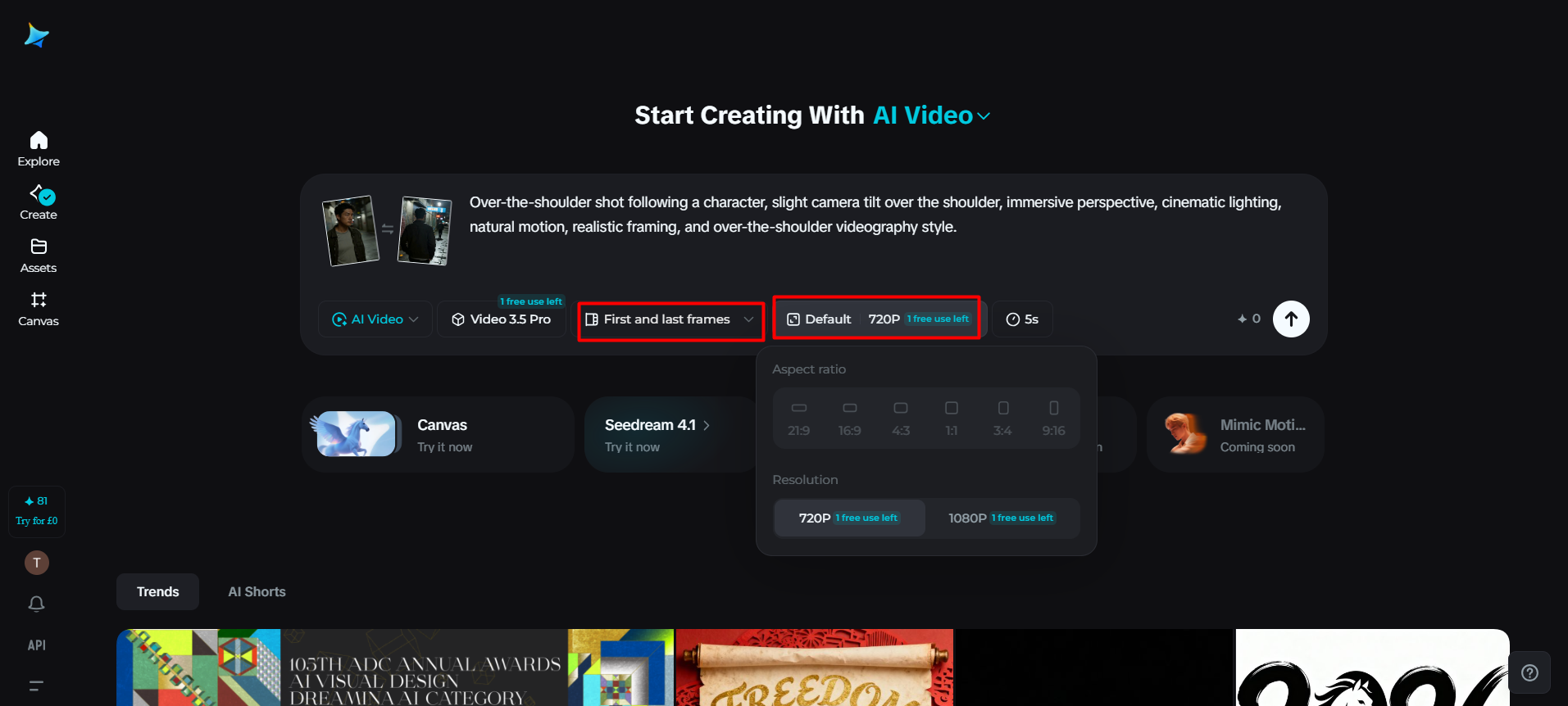 Select the Seedance 2.0 model for video generation