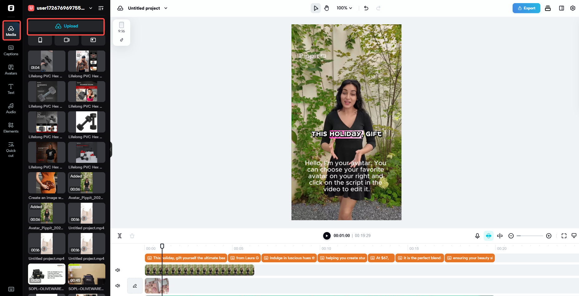 uploading video to Pippit