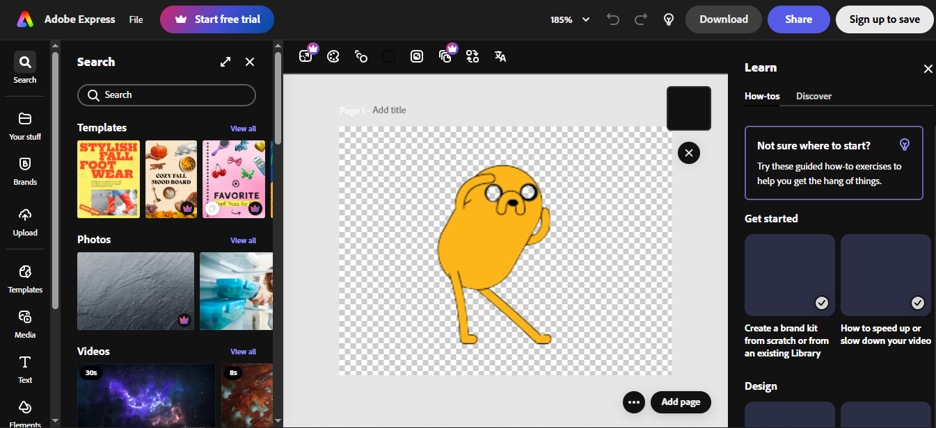 Інтерфейс Adobe Express