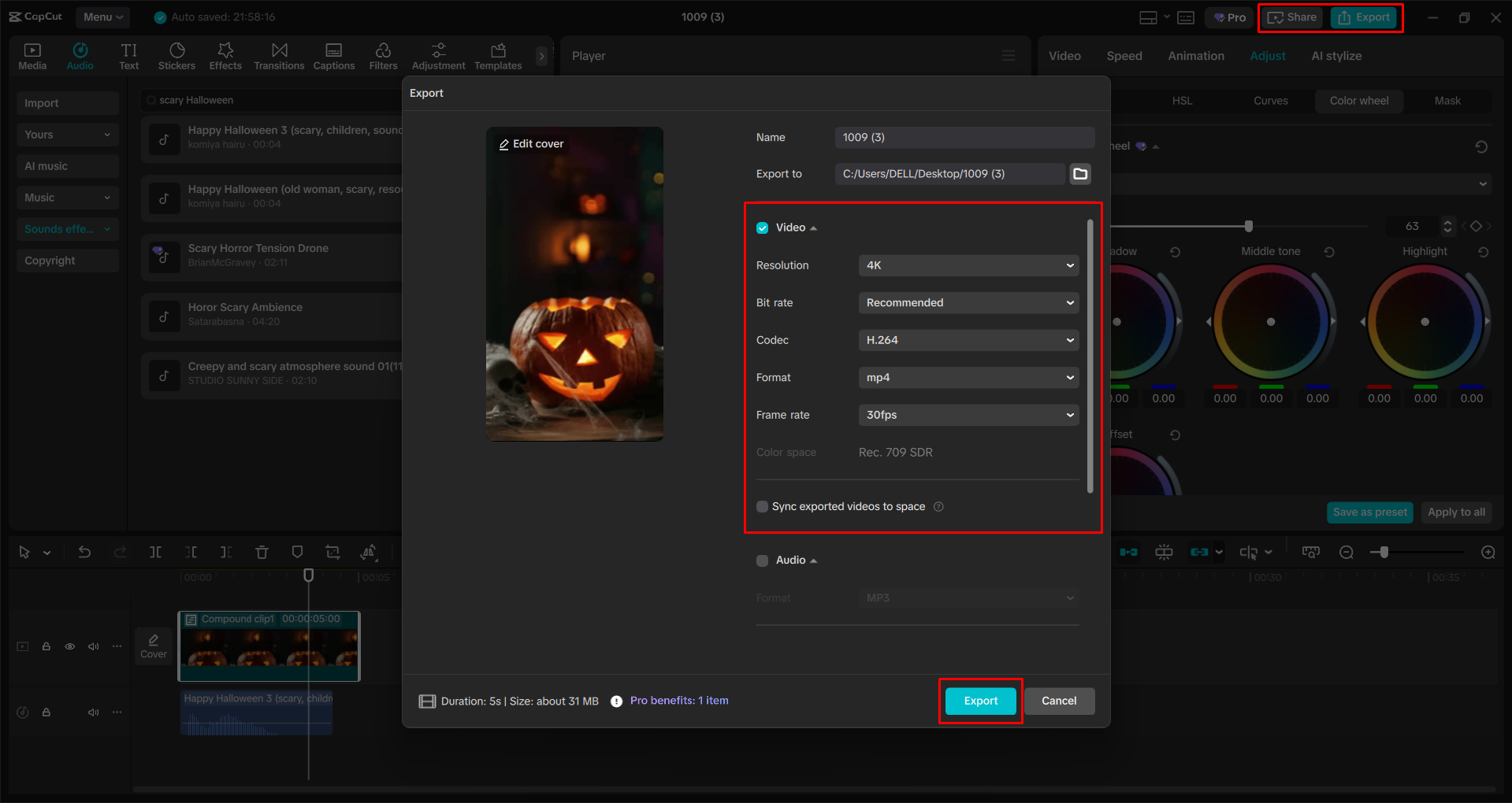 Exporting a video from the CapCut desktop video editor