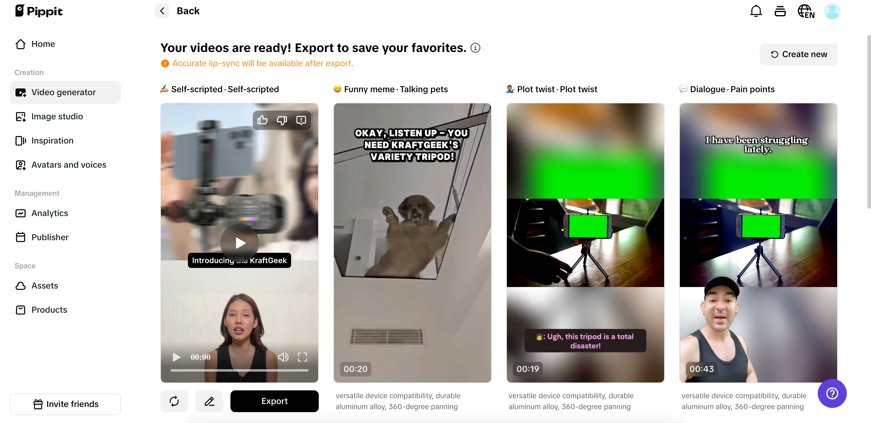 Select your preferred generated video