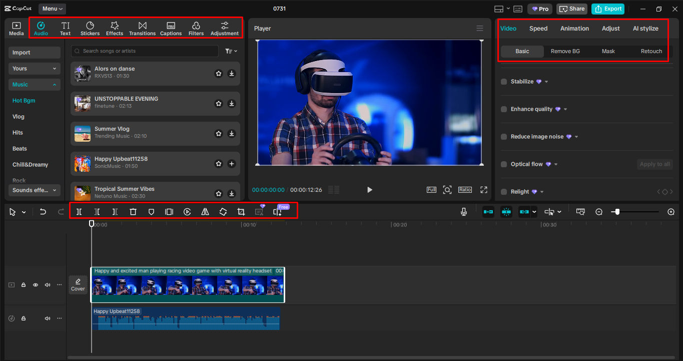 Personalización del video en el CapCut editor de video de escritorio