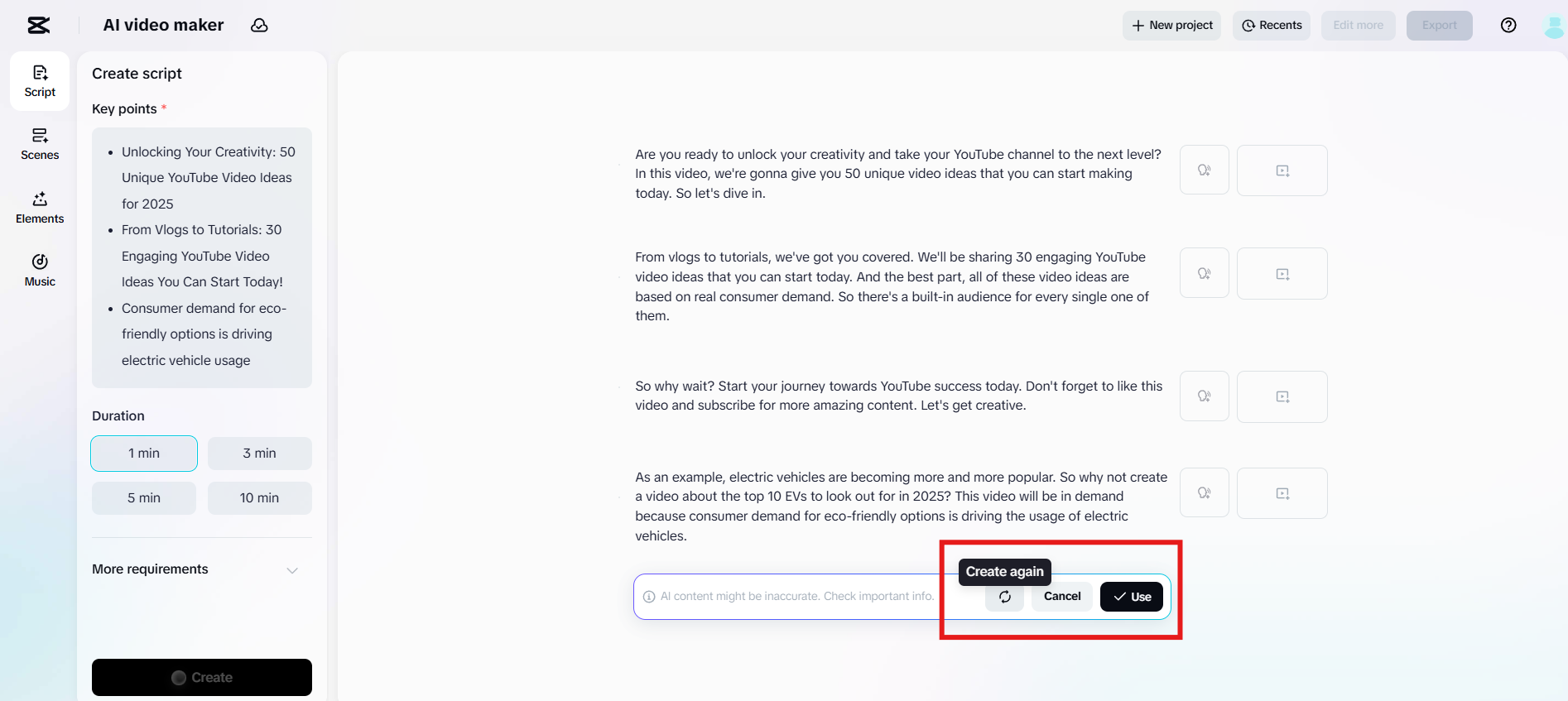 Créer à nouveau ou utiliser.