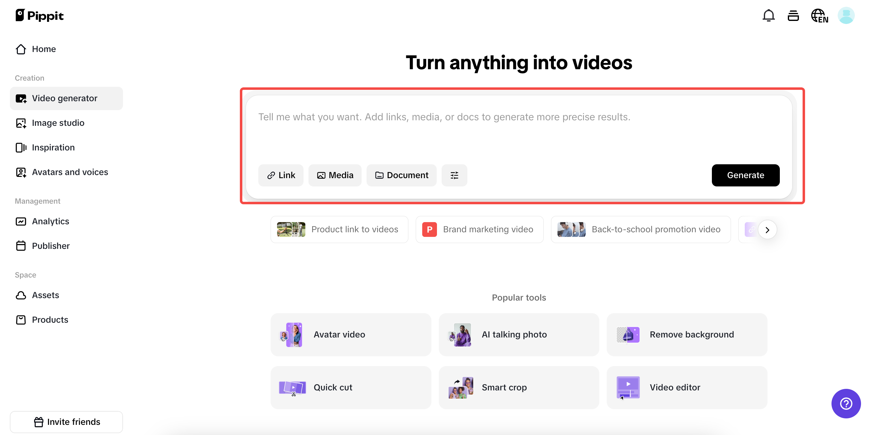 Start with any link or media