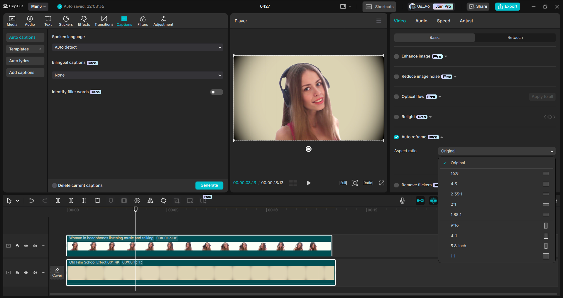 Interface of the CapCut desktop video editor - an alternative way to change background color in videos