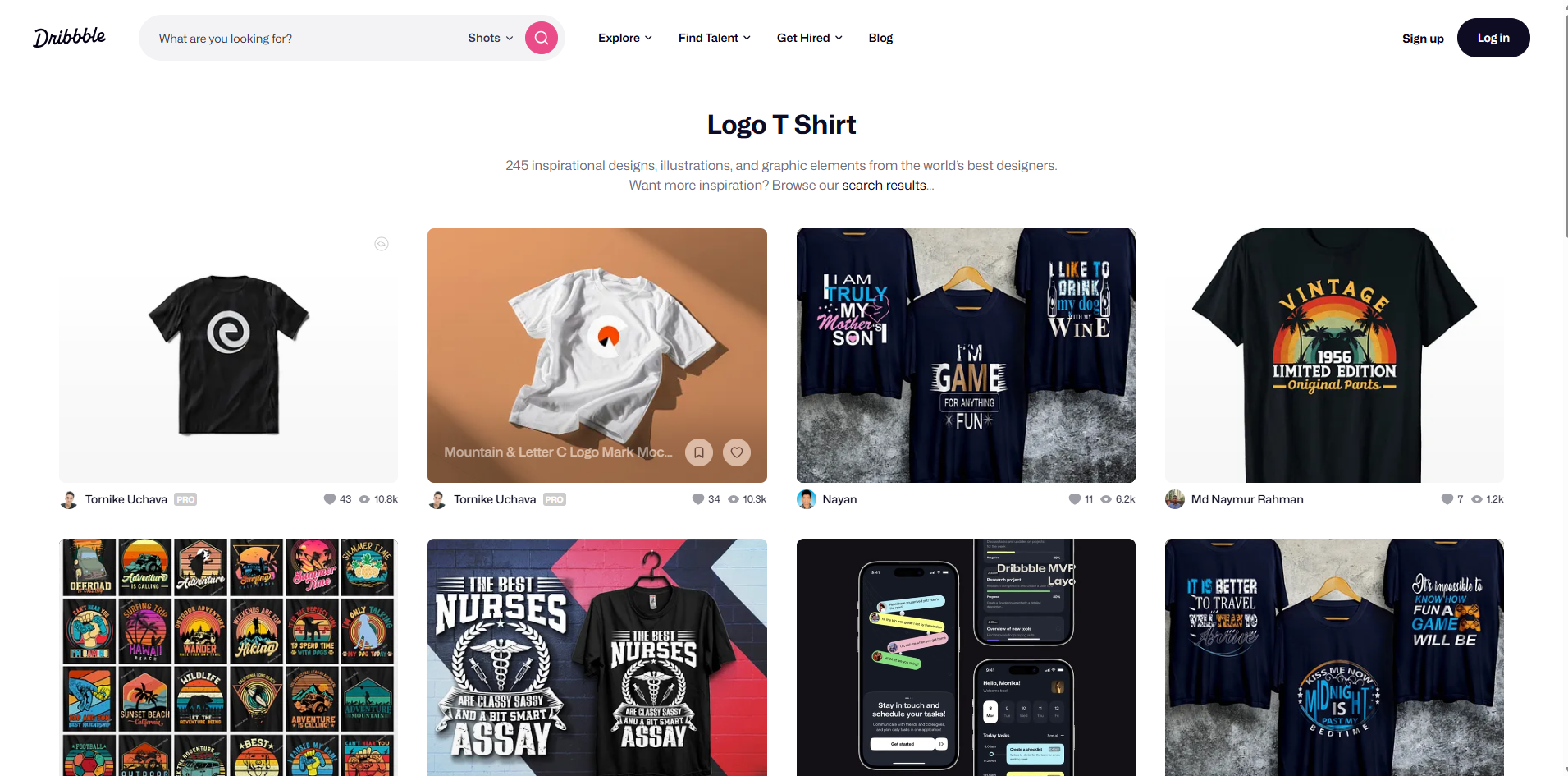 Interface of Dribbble - an efficient t-shirt brand logo maker
