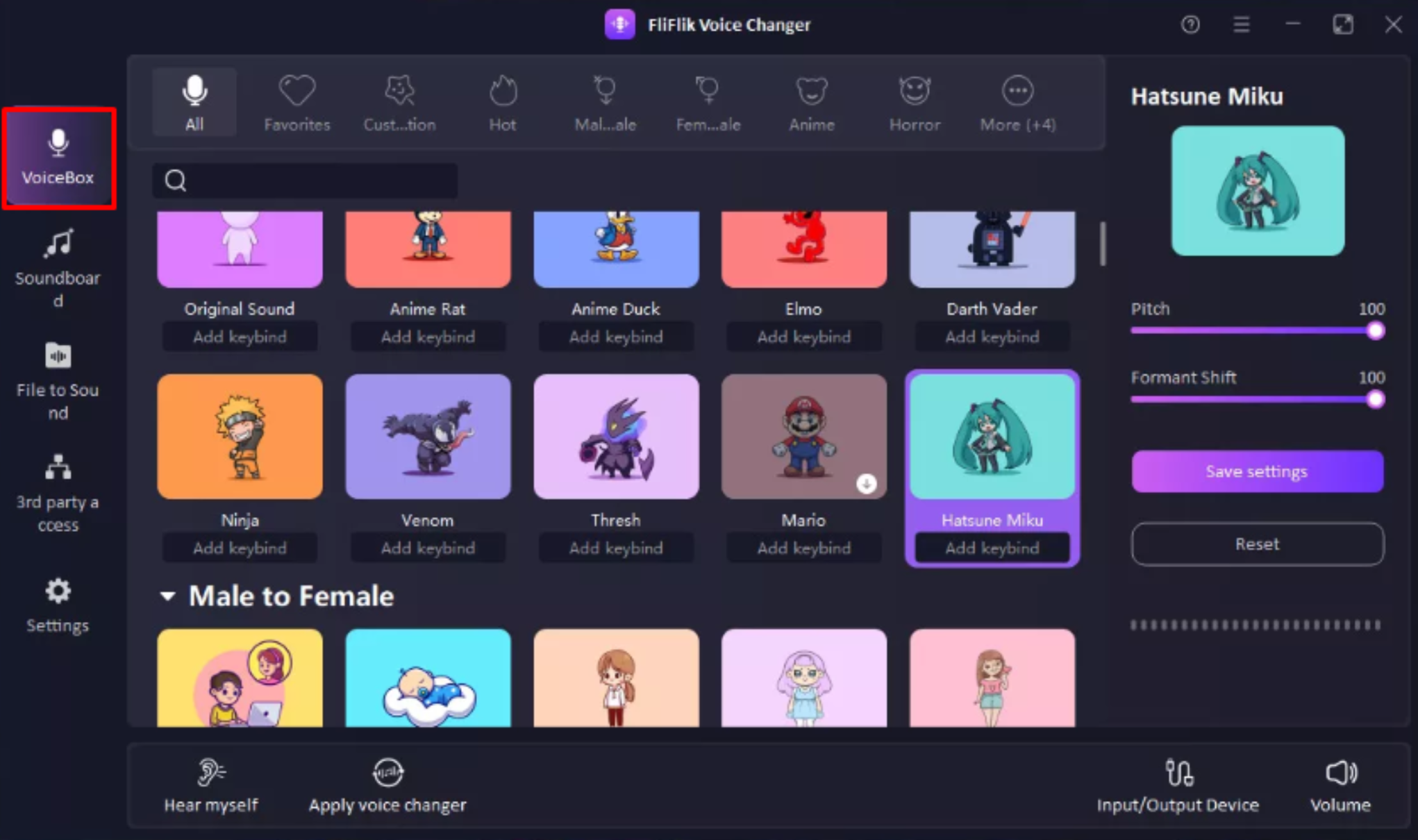 Accessing the FliFlik voice changer