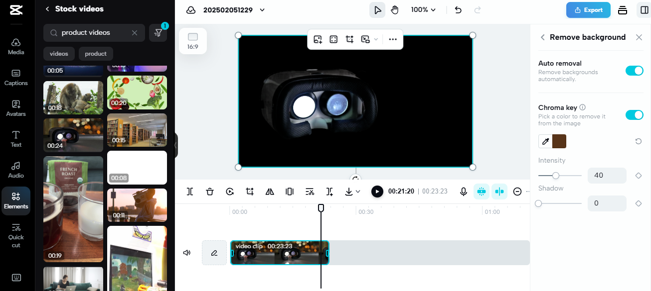 Pippit interface showcasing eCommerce video production with AI-powered background removal for product videos.