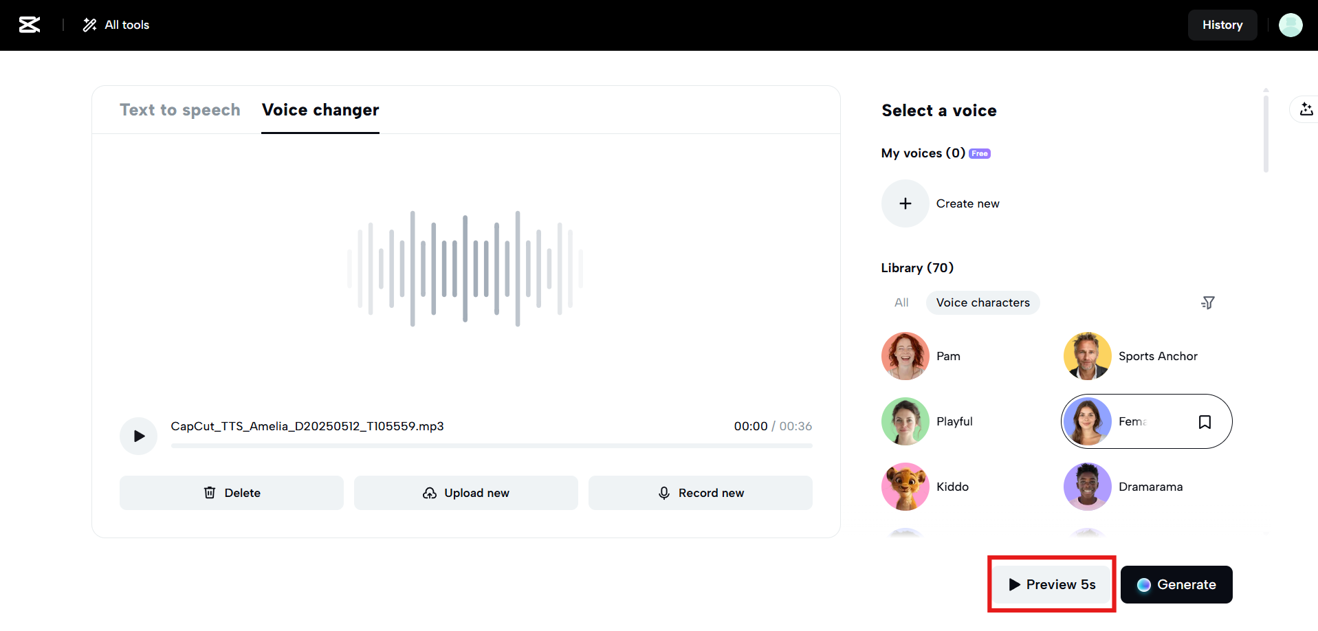 Vista previa de voz en tiempo real