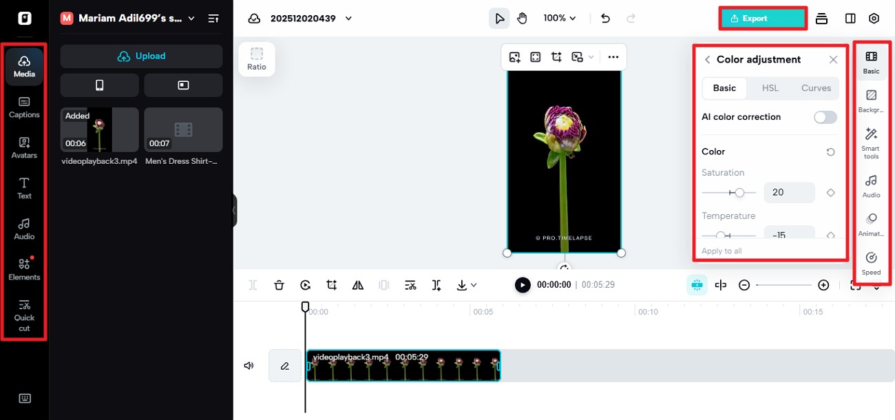 Editar e exportar vídeo