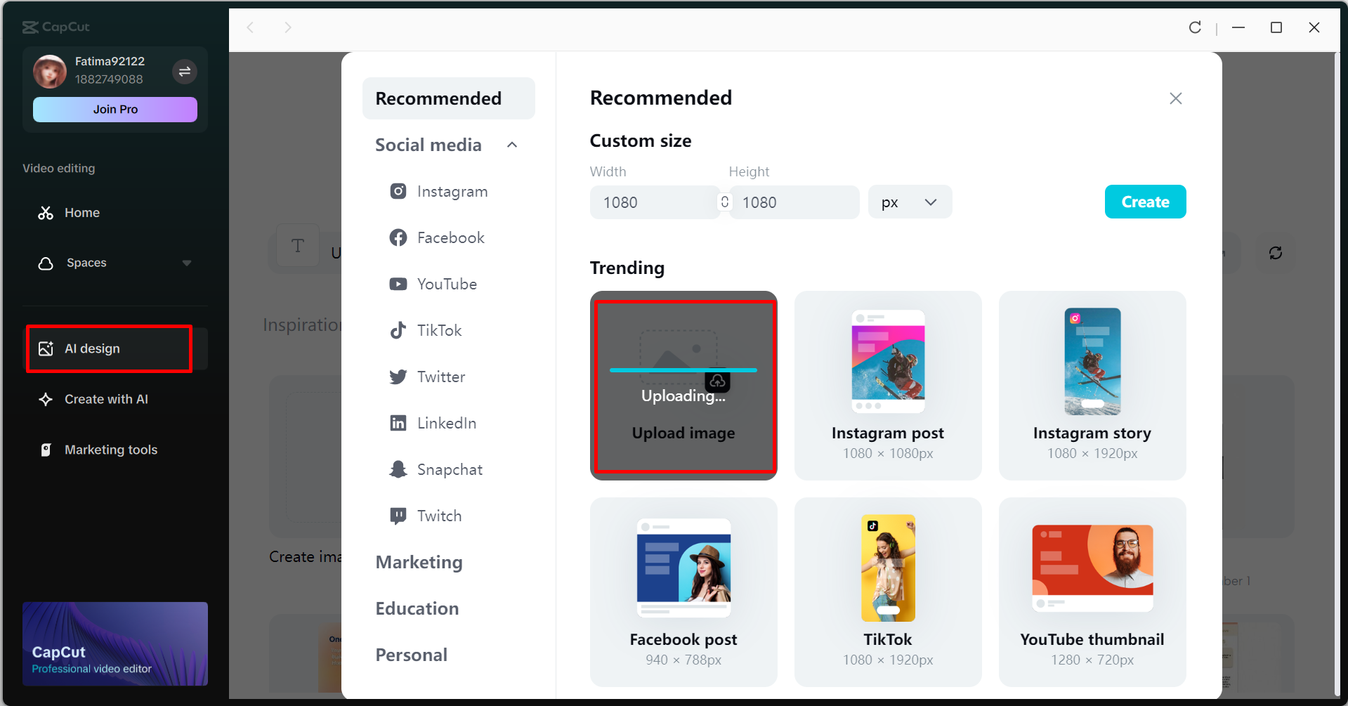 Accessing AI design in the CapCut desktop video editor