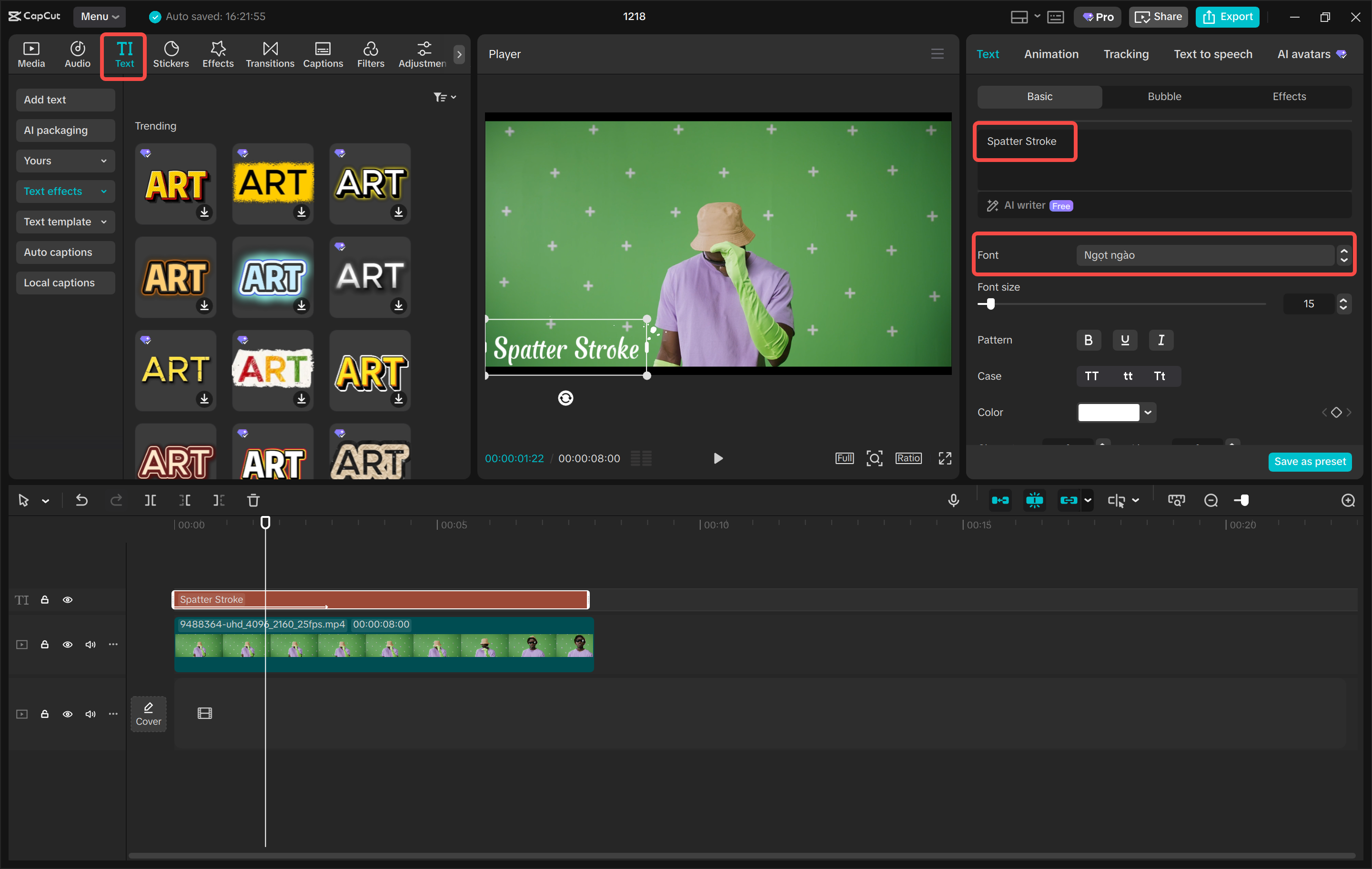 Use the handwriting effect in CapCut