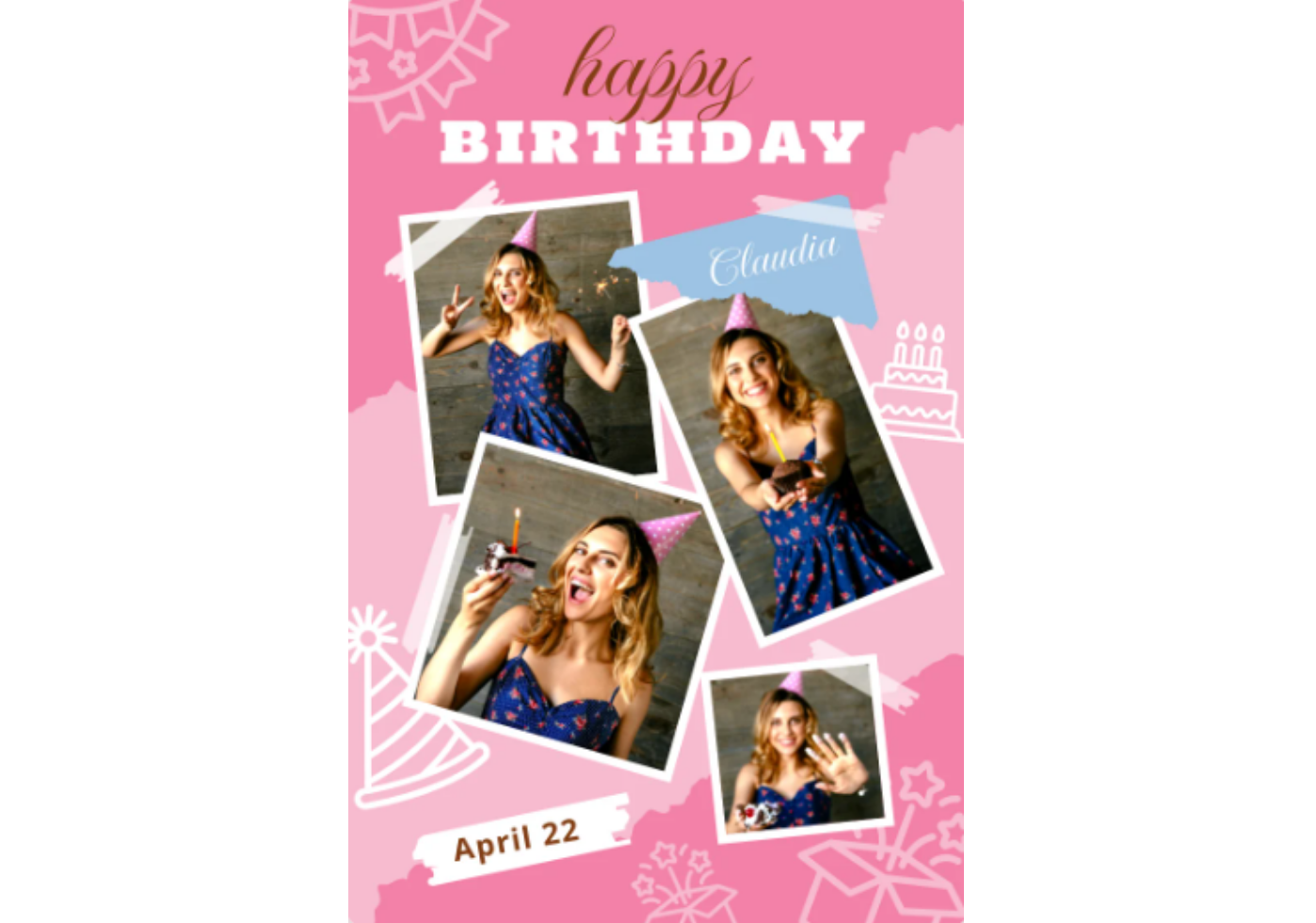 Bright pink birthday collage with friends and fun moments