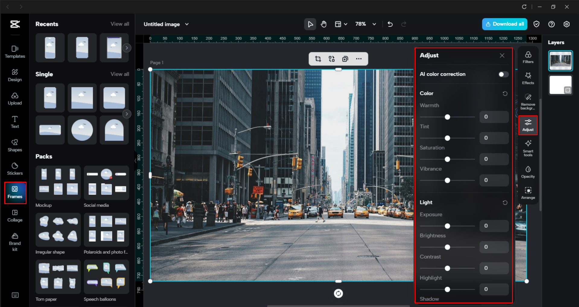 Enhancing an image with the CapCut desktop video editor